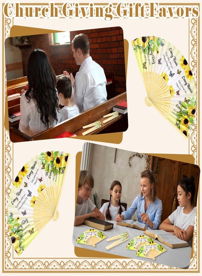 Youdaju 72 Pcs Christian Paper Hand Fans Foldable Church Handheld Fans Bulk Yellow Sunflower Foldable Bamboo Fan with Bamboo Frames Thank You Fan Vintage Handheld Fan for Bible Church Decorations Gift - Image 5